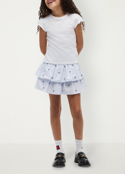 Tommy Hilfiger Mini rok met streepprint - voorkant 2 lichtblauw