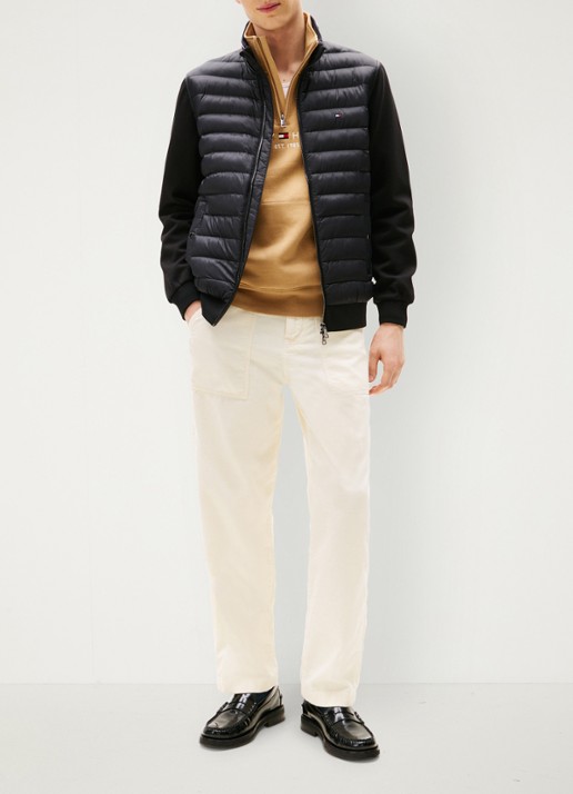 Tommy Hilfiger Mixed Texture Quilted Zip-Thru Sweatshirt - voorkant 5 zwart