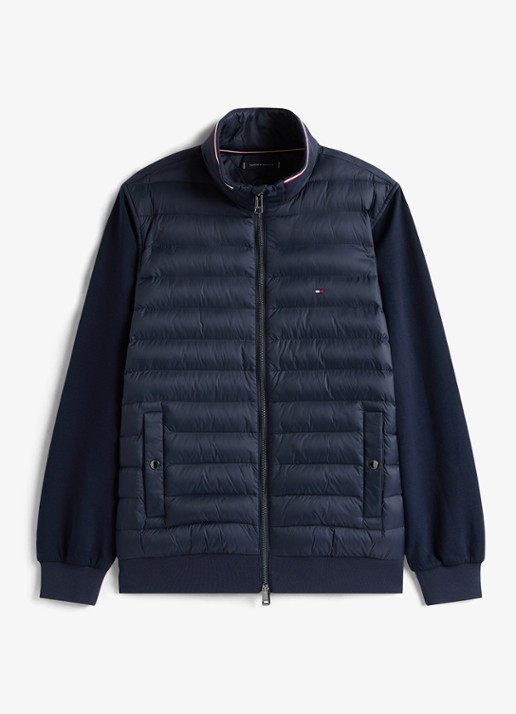 Tommy Hilfiger Mixed Texture Quilted Zip-Thru Sweatshirt - voorkant 4 donkerblauw