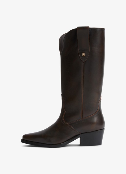 Tommy Hilfiger Monogram cowboylaars van leer  - detail 3 donkerbruin