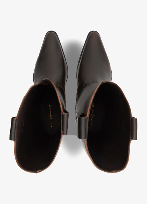 Tommy Hilfiger Monogram cowboylaars van leer  - detail 4 donkerbruin