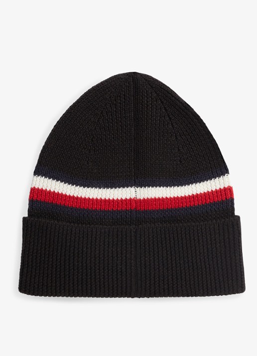 Tommy Hilfiger Muts in wolblend met streepprint - achterkant 2 diepzwart