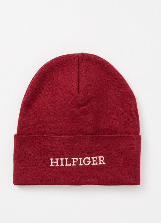 Tommy Hilfiger Muts met logoborduring  - voorkant bordeauxrood