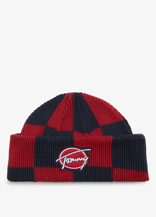 Tommy Hilfiger Muts met ruit dessin - voorkant 3 rood