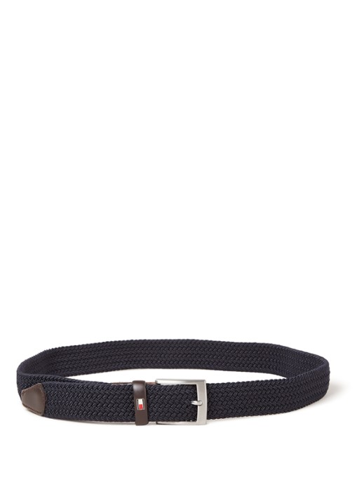 Tommy Hilfiger New Adan riem met leren details  - voorkant 2 donkerblauw
