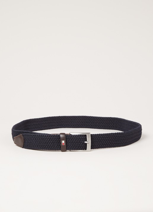 Tommy Hilfiger New Adan riem met leren details  - voorkant 3 donkerblauw