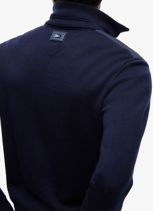 Tommy Hilfiger New York Label jack in wolblend  - detail 5 donkerblauw