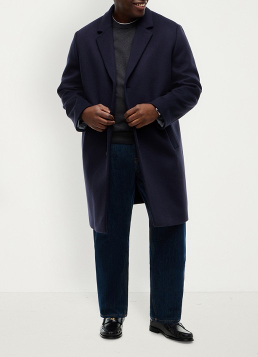 Tommy Hilfiger New York Label mantel in wolblend - voorkant 5 donkerblauw