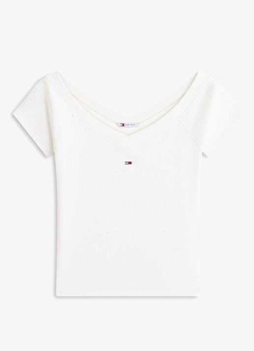 Tommy Hilfiger Off-shoulder top met logoborduring - voorkant wit