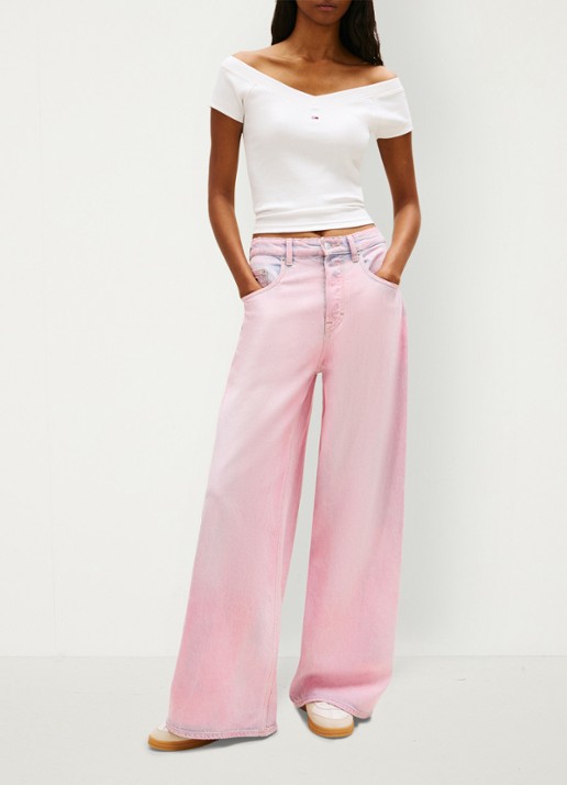 Tommy Hilfiger Off-shoulder top met logoborduring - voorkant 2 wit