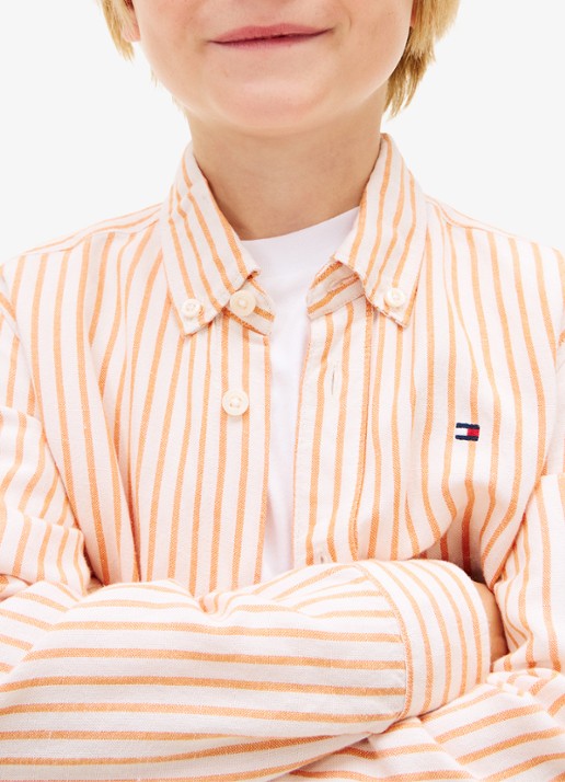 Tommy Hilfiger Overhemd in linnenblend met streepprint - detail 4 oranje