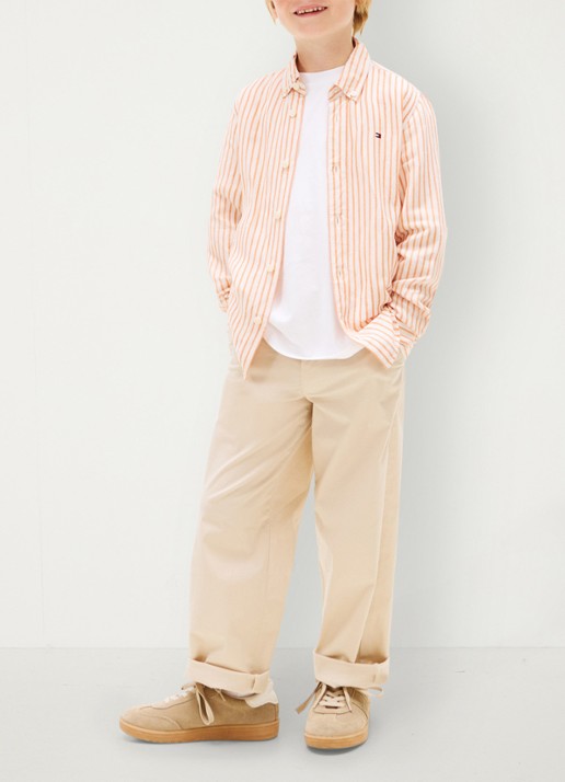 Tommy Hilfiger Overhemd in linnenblend met streepprint - voorkant 2 oranje