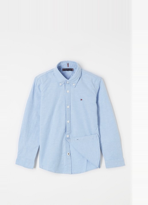 Tommy Hilfiger Overhemd met logoborduring - voorkant 3 lichtblauw