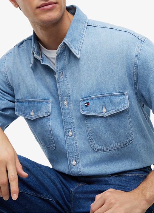 Tommy Hilfiger Overhemd van denim - detail 5 lichtblauw