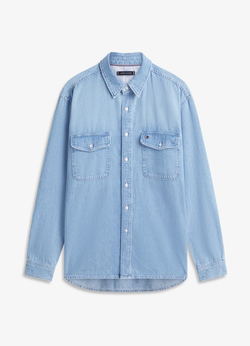 Tommy Hilfiger Overhemd van denim - voorkant 2 lichtblauw