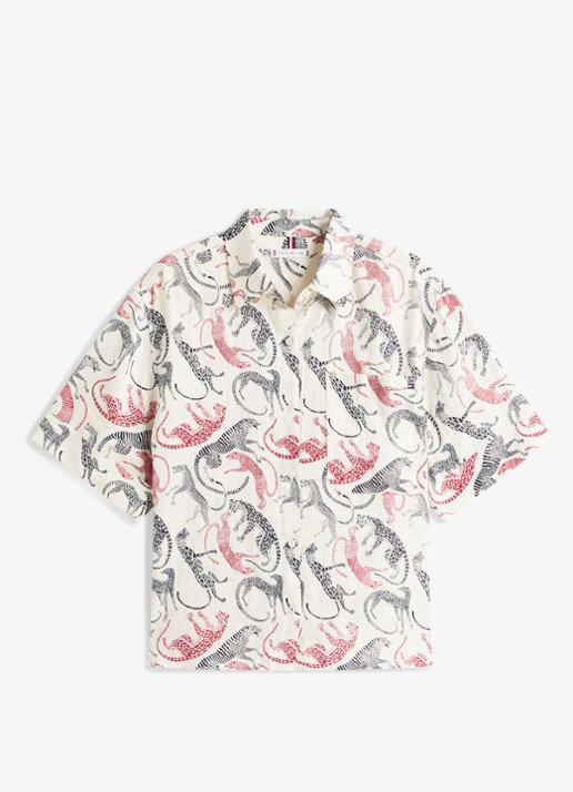 Tommy Hilfiger Overhemd van linnen met print - voorkant multicolor