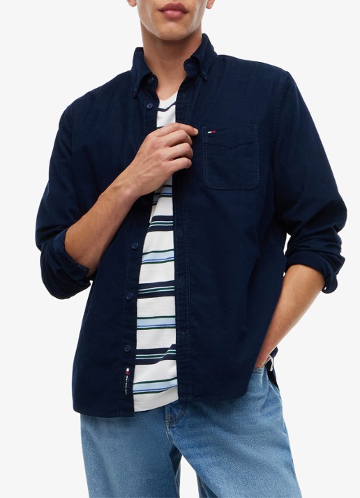 Tommy Hilfiger Overshirt van corduroy - detail donkerblauw