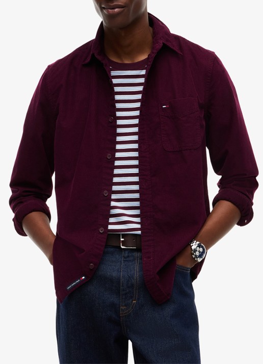 Tommy Hilfiger Overshirt van corduroy - detail bordeauxrood