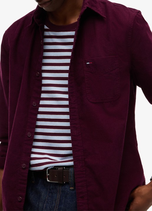 Tommy Hilfiger Overshirt van corduroy - detail 2 bordeauxrood