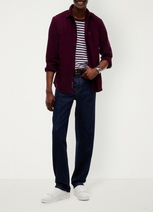 Tommy Hilfiger Overshirt van corduroy - voorkant 5 bordeauxrood