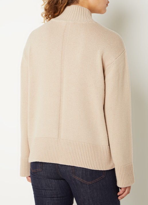 Tommy Hilfiger Oversized fijngebreide coltrui in wolblend - achterkant 3 donkerbeige