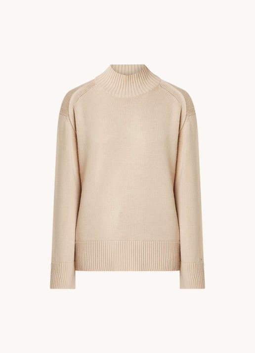 Tommy Hilfiger Oversized fijngebreide coltrui in wolblend - voorkant 4 donkerbeige