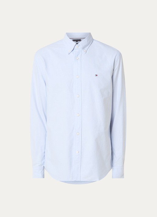 Tommy Hilfiger Oxford regular fit overhemd met logo - voorkant lichtblauw