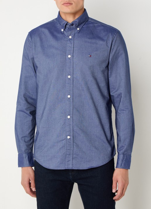 Tommy Hilfiger Oxford regular fit overhemd met logo - detail 4 donkerblauw