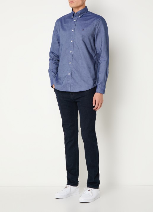 Tommy Hilfiger Oxford regular fit overhemd met logo - voorkant 3 donkerblauw