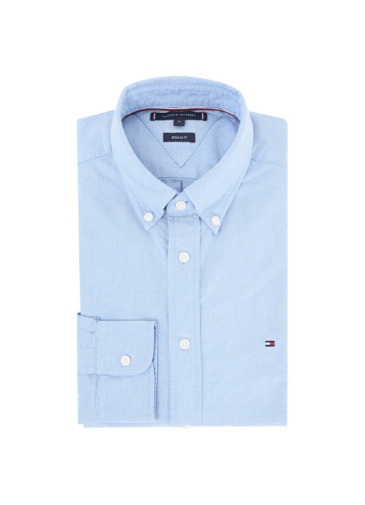 Tommy Hilfiger Oxford regular fit overhemd met logo - voorkant 2 blauw