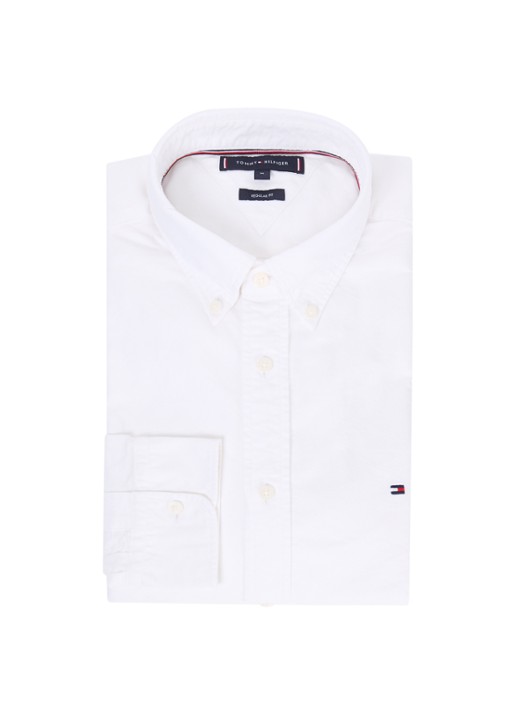 Tommy Hilfiger Oxford regular fit overhemd met logo - voorkant 3 wit