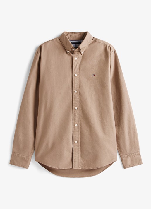 Tommy Hilfiger Oxford regular fit overhemd met logo - voorkant 3 khaki