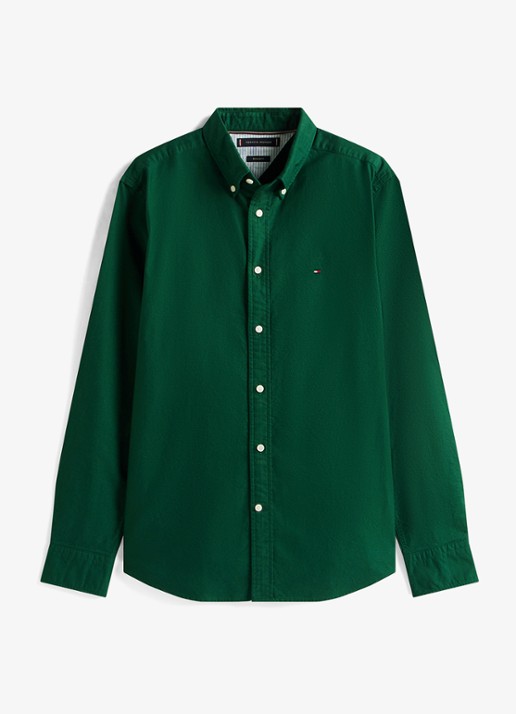 Tommy Hilfiger Oxford regular fit overhemd met logo - voorkant donkergroen