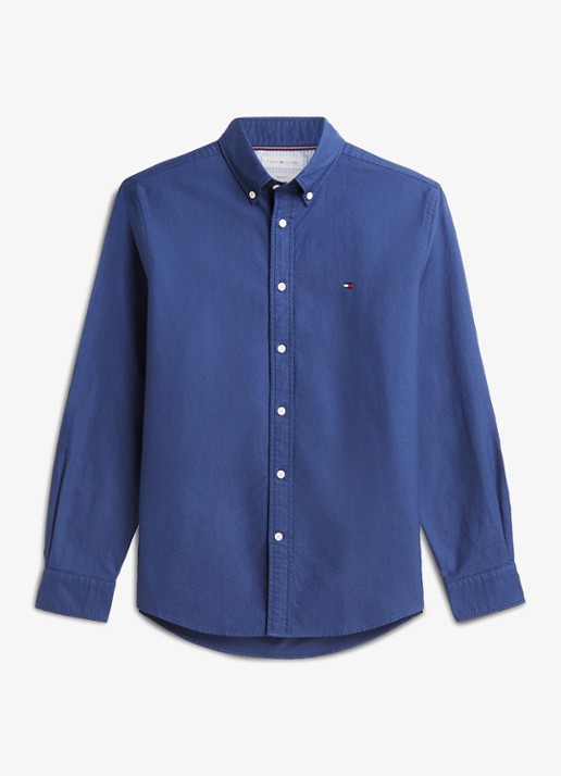 Tommy Hilfiger Oxford regular fit overhemd met logo - voorkant 2 aegean sea-0gy / blauw