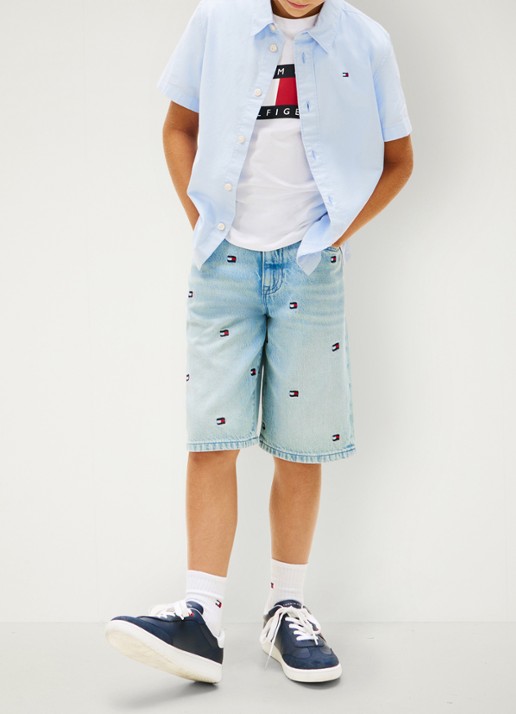 Tommy Hilfiger Oxford regular fit overhemd met logo - voorkant 6 lichtblauw