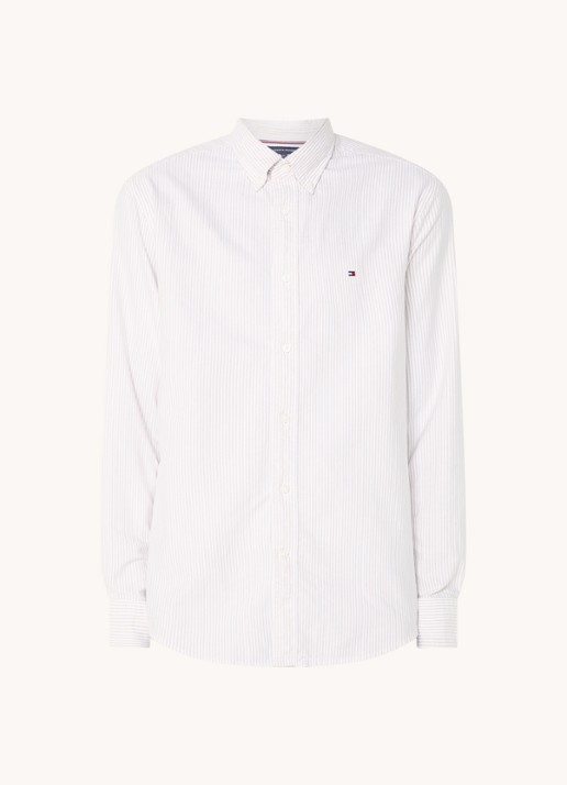 Tommy Hilfiger Oxford regular fit overhemd met streepprint - voorkant beige