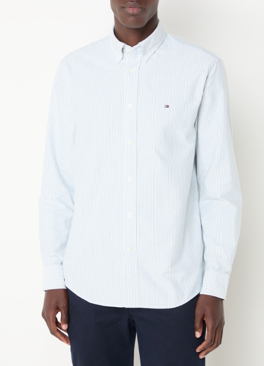 Tommy Hilfiger Oxford regular fit overhemd met streepprint - detail lichtblauw