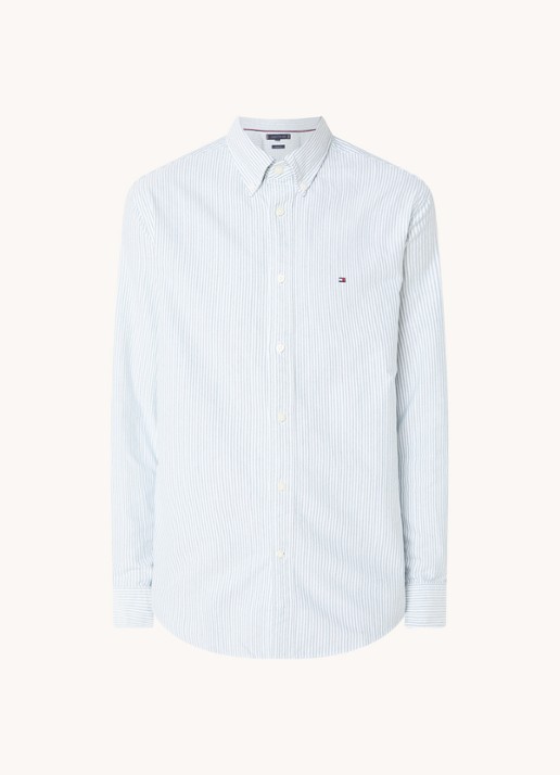 Tommy Hilfiger Oxford regular fit overhemd met streepprint - voorkant 3 lichtblauw