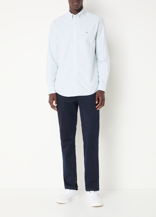 Tommy Hilfiger Oxford regular fit overhemd met streepprint - voorkant 4 lichtblauw