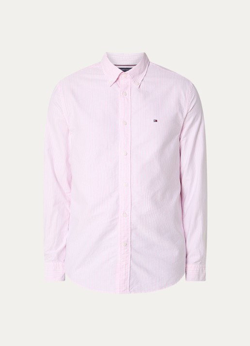 Tommy Hilfiger Oxford regular fit overhemd met streepprint - voorkant 4 roze