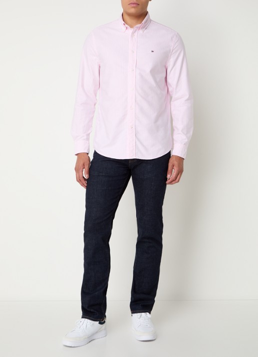 Tommy Hilfiger Oxford regular fit overhemd met streepprint - voorkant 5 roze