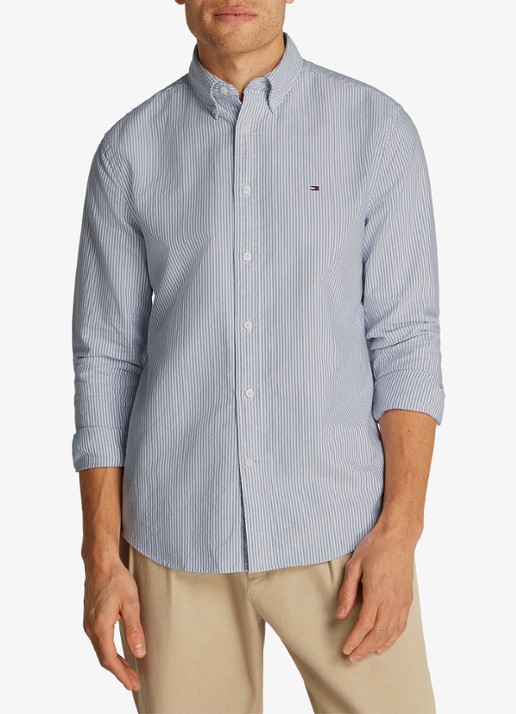 Tommy Hilfiger Oxford regular fit overhemd met streepprint - detail 3 royal blue / white-0a8 / blauw