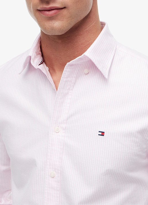 Tommy Hilfiger Oxford regular fit overhemd met streepprint - detail 3 lichtroze