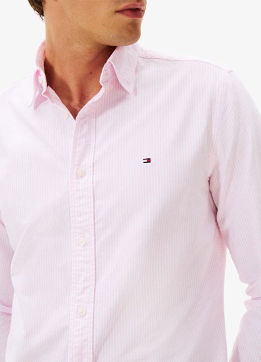 Tommy Hilfiger Oxford regular fit overhemd met streepprint - detail 4 lichtroze