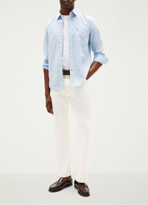 Tommy Hilfiger Oxford regular fit overhemd met streepprint - voorkant 3 lichtblauw