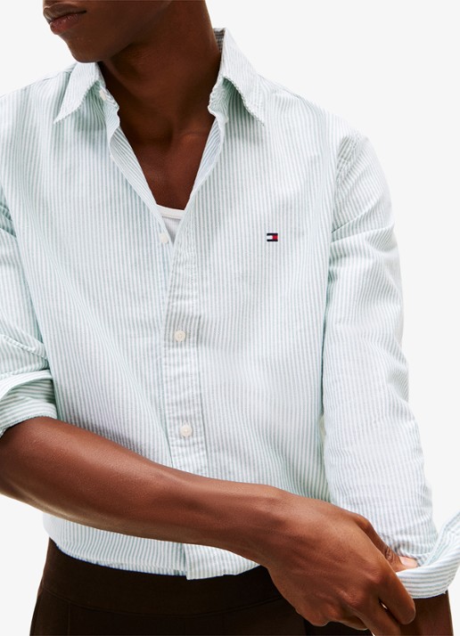 Tommy Hilfiger Oxford regular fit overhemd met streepprint - detail 5 ornamental green / white