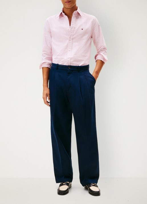 Tommy Hilfiger Oxford regular fit overhemd met streepprint - voorkant 3 medium red / white
