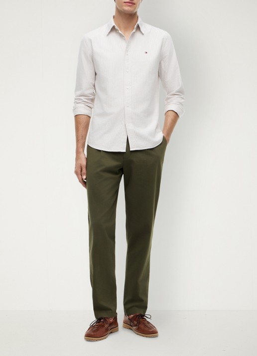 Tommy Hilfiger Oxford regular fit overhemd met streepprint - voorkant 2 coastal taupe / stripe-0aa / beige