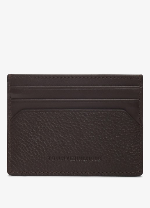 Tommy Hilfiger Pasjeshouder van leer met logo - achterkant donkerbruin