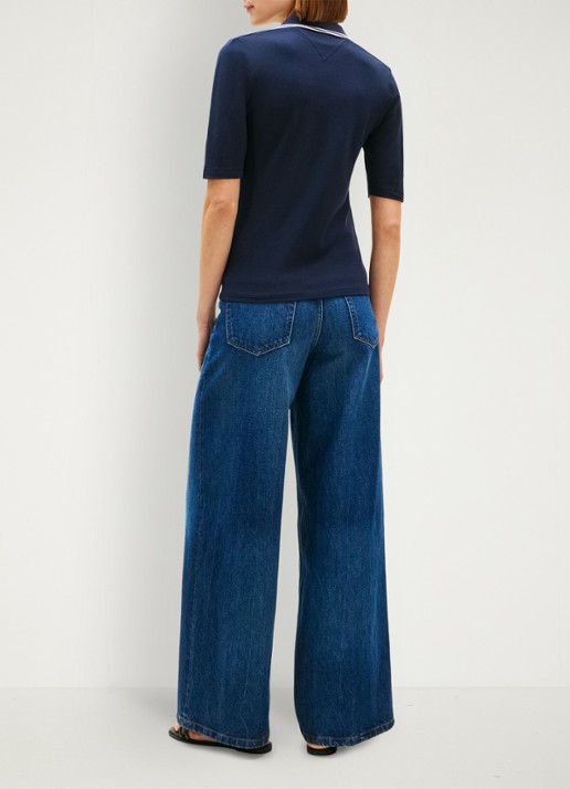 Tommy Hilfiger Polo in katoenblend - achterkant donkerblauw